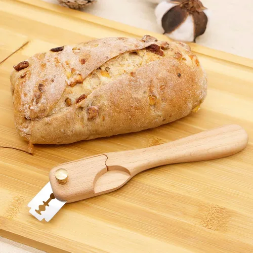Vista 5 de Mini decoración de pan cojo de primera calidad, herramienta de corte cojo de pan hecha a mano de madera, para cuchillo de puntuación de masa