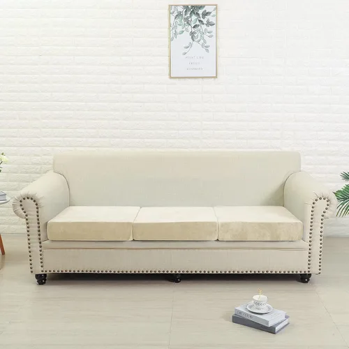 Vista 2 de Funda de terciopelo para sofá separada, fundas de sofá para sofá de 2 cojines, súper elásticas, resistentes al desgaste, protector de muebles Beige