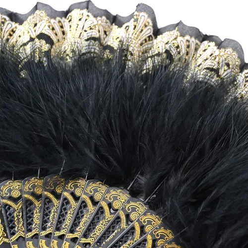 Vista 2 de BABEYOND Abanico de plumas de marabú estilo vintage de los años 20, abanico plegable de mano estilo flapper para disfraz y baile