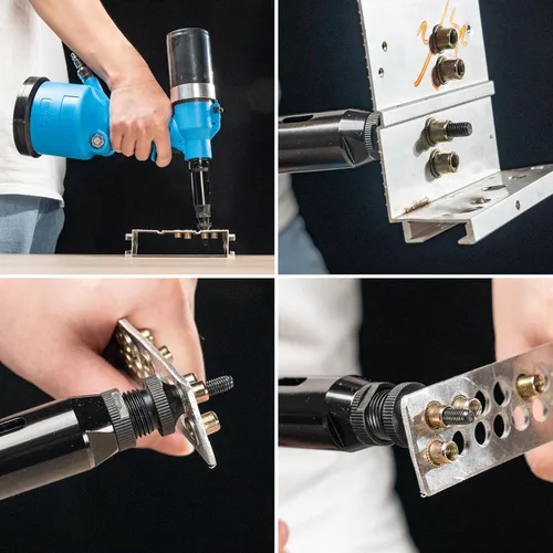 Vista 3 de Herramienta Neumática de Tuerca Remachadora Hidráulica de Servicio Pesado, Kit de Herramienta de Pistola de Tuerca Remachadora Neumática Automática