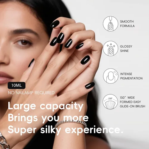 Vista 5 de Esmalte de uñas negro, esmalte de uñas de secado rápido, sin rayas, esmalte de uñas de larga duración para uñas de boda de otoño, manicura acogedora