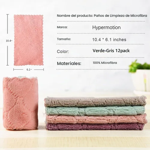 Vista 2 de Hypermotion Paño de limpieza de microfibra, toallas de cocina, toalla de microfibra de doble cara sin pelusa, altamente absorbente, multiusos