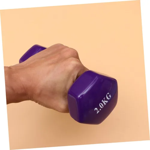 Vista 2 de PRETYZOOM 2 mancuernas antideslizantes de hierro fundido de plástico morado para hombres y mujeres, entrenamiento de fuerza, equipo de gimnasio