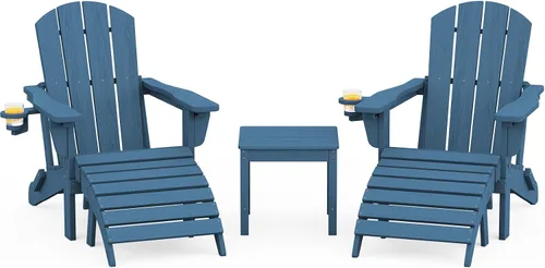 Vista 13 de SERWALL Juego de 5 piezas con silla Adirondack ajustable, puf otomano y mesa, negro