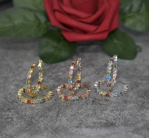 Vista 4 de AceLay - Arracadas de plata de ley chapados en oro de 14 quilates, para mujer, rellenos de piedras de circonia cúbica, aretes hipoalergénicos