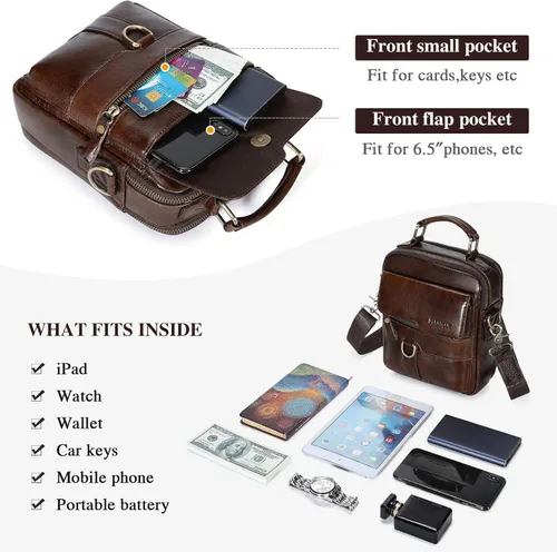 Vista 4 de BAIGIO Men's Genuine Leather Shoulder Bag Messenger Briefcase CrossBody Handbag Satchel Travel bag