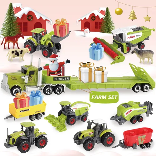 Vista 8 de Oriate Juguetes de granja para niños, juego de vehículos tractores realistas, juego de autos fundidos a presión, mini animales de granja educativos