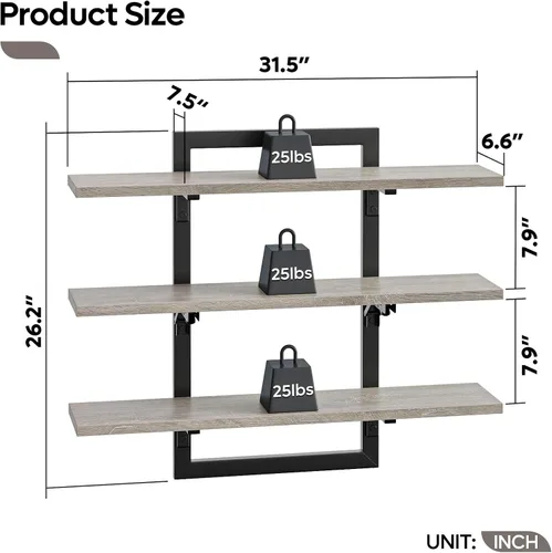 Vista 2 de Bestier - Estantes flotantes para pared, estantes de cocina de 32 pulgadas montados en la pared, estante de barra de café de 3 niveles con soportes