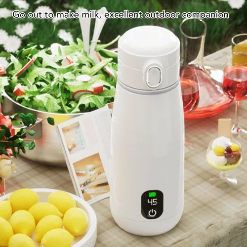 Vista 6 de AUNMAS Hervidor eléctrico portátil de viaje, calentador de agua de acero inoxidable con carga USB caldera de agua caliente inalámbrica para acampar