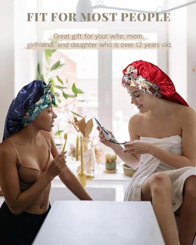 Vista 6 de Gorro largo de satén para trenzas, capó de seda para dormir, banda elástica para mujeres negras, cabello rizado
