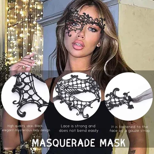 Vista 6 de Tgirls Máscara de encaje para mujer, máscara de encaje negro, máscara de ojos de Halloween