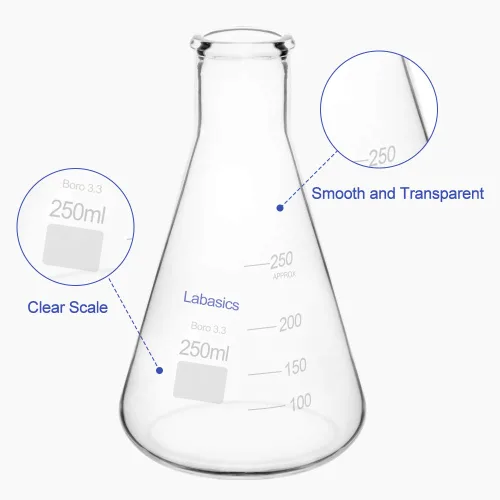 Vista 3 de Labasics Erlenmeyer - Frasco de vidrio de boca estrecha de vidrio de borosilicato con borde resistente, 8.5 fl oz