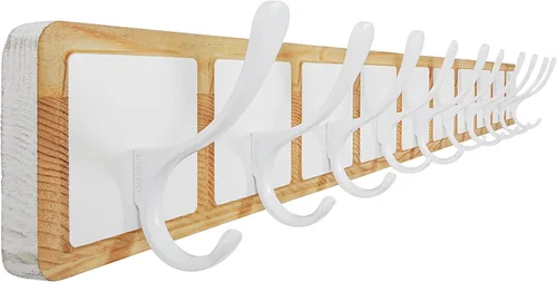 Vista 9 de SKOLOO Perchero de pared estilo escandinavo con 6 ganchos tallados en bloque de madera, colgador de pared para abrigos, sombreros, ropa, bufandas
