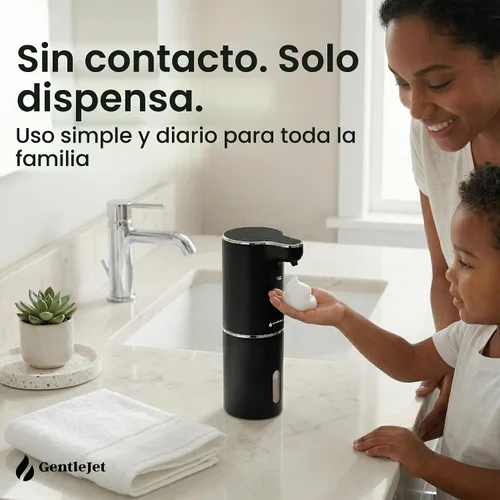 Vista 2 de GentleJet JetFoam - Dispensador automático de jabón de espuma, sensor sin contacto, recargable USB-C, salida ajustable, IPX5 impermeable, 10.1 fl