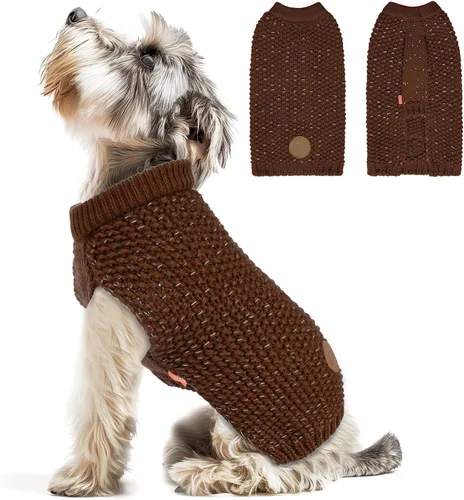 Vista 18 de KYEESE Suéter para Perro con Agujero para Correa para Perros Pequeños Machos Suéter Cálido con Hilo Reflectante Tejido Suave Ropa para Perros Machos