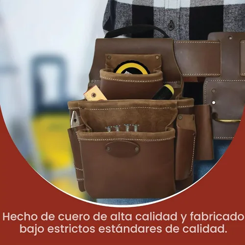 Vista 5 de Style n Craft Combo de cinturón de herramientas de cuero para enmarcar – Juego de 4 piezas para hombres – Cuero de grano completo con 17 bolsillos