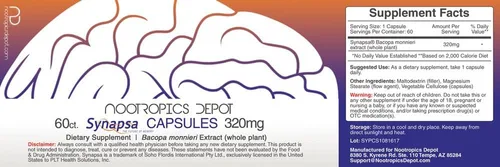 Vista 2 de Nootropics Depot Synapsa Bacopa Monnieri Cápsulas 320 mg 60 unidades Extracto de planta entera Suplemento Ayurveda Hierba adaptógena