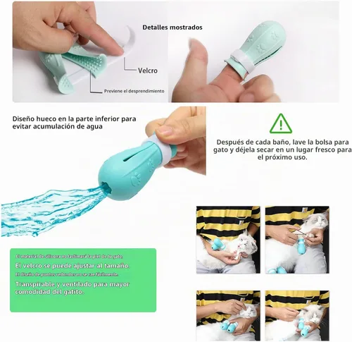 Vista 3 de Zapatos de silicona antiarañazos para gatos y bolsa de baño