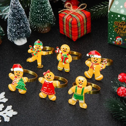 Vista 3 de WILLBOND 12 servilleteros de Navidad para cenas de Navidad, fiestas, accesorios de decoración de mesa de adorno de boda, (estilo adorable)