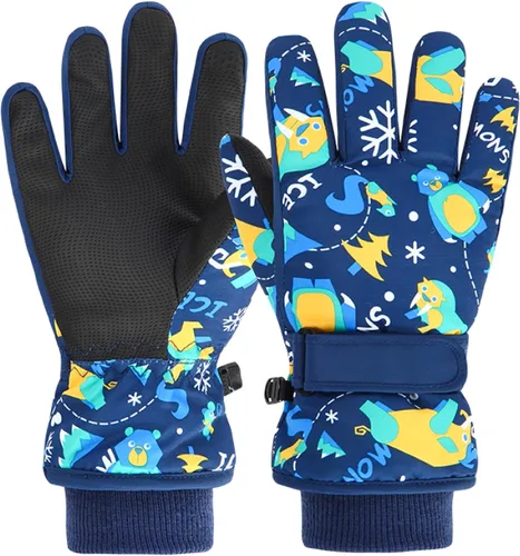 Vista 17 de Kids Ski Snow Gloves, Waterproof Winter Mittens for Boys Girls #01 azul