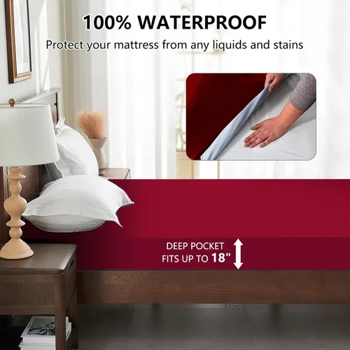 Vista 3 de Protector de colchón individual impermeable, transpirable, funda de colchón tamaño individual, sábana bajera lavable sin ruido con bolsillo profundo