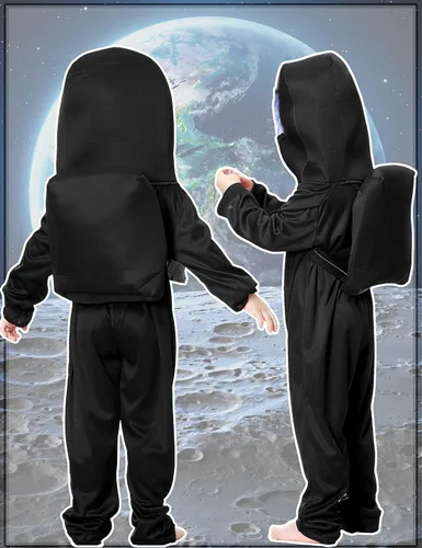 Vista 4 de Disfraz de astronauta para niños, traje espacial rojo y azul, overol de Halloween, mochila de cosplay, disfraces para niños de 3 a 10 años