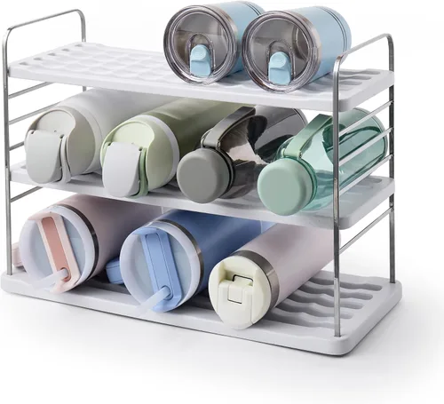 Vista 10 de YouCopia UpSpace Organizador de Armario para Botellas de Agua y Tazas de Viaje, Estante de Almacenamiento Ajustable para Organización de Cocina, 3