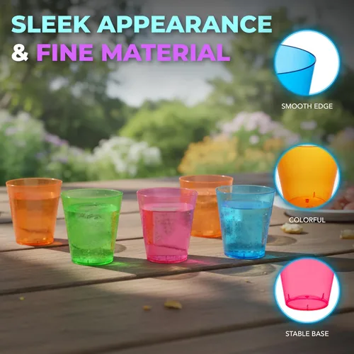 Vista 3 de Party Essentials Vasos de disparo de plástico duro de 2 onzas, 40 unidades, neón surtidos