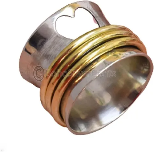 Vista 2 de Heart Spinner Rings For Women, Statement Spinner Ring, Handmade Silver Ring, Mediation Spinner Ring, Wide Band Rings, 925 Silver Ring, Fidget