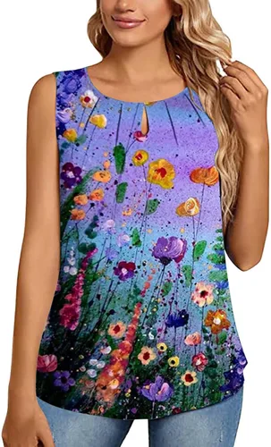 Vista 3 de Camisetas sin mangas para mujer, estilo casual, ajuste holgado, para verano, playa, vacaciones, a la moda