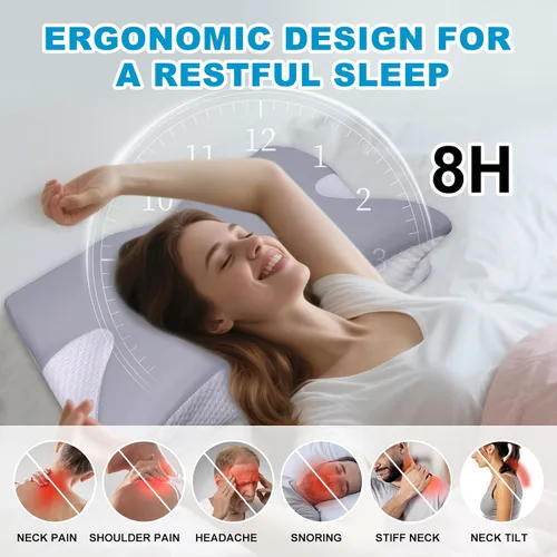 Vista 4 de Almohada cervical cervical para dormir, almohadas refrescantes de espuma viscoelástica para aliviar el dolor de cuello, almohada ortopédica