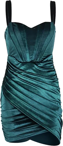 Vista 5 de Sexyshine Vestido sexy sin mangas para mujer con tirantes y espalda descubierta elegante de terciopelo fruncido plisado elegante mini vestido