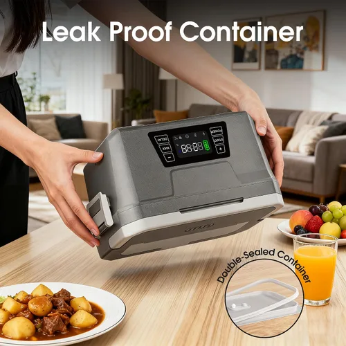 Vista 5 de Herrfilk Fiambrera eléctrica inalámbrica para adultos con control de aplicación, lonchera portátil con calefacción de 1.2 litros, funciona