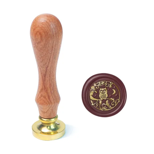 Vista 26 de Sello de cera de flor con mango de madera de cabeza de latón extraíble para sellado de sobres