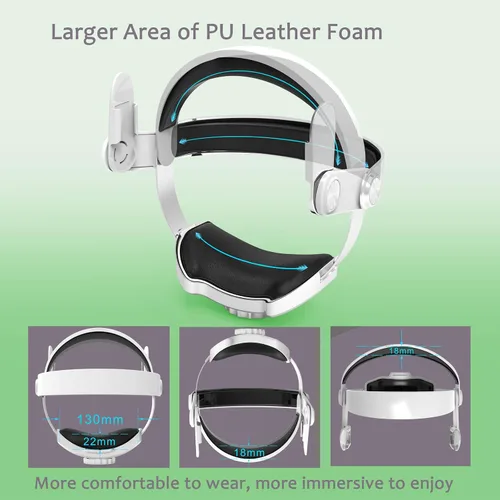 Vista 4 de AMHOGER Head Strap Compatible with Oculus Quest 2, Enhanced Support, Adjustable and Lightweight, Soft Foam and Skin-Friendly PU, Elite VR Strap