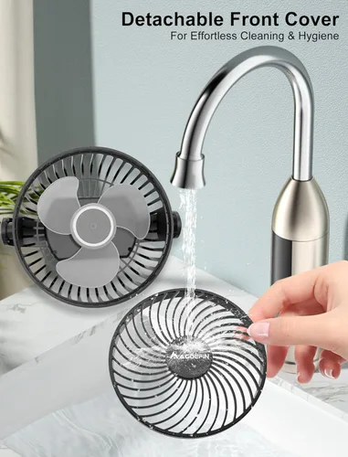 Vista 7 de Ventilador magnético aprobado para cruceros, ventilador de viaje con batería de 12000 mAh con 5 velocidades, linterna LED, temporizador, se pega