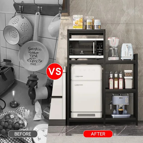 Vista 5 de Soporte para microondas de 6 niveles, estante independiente para hornear de cocina, estante de altura ajustable, estante para especias, mini nevera