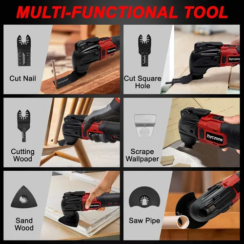 Vista 12 de Multiherramientas oscilantes para batería Milwaukee de 18 V, multiherramienta inalámbrica con 6 velocidades variables 8,500-21,000 RPM, 23 piezas