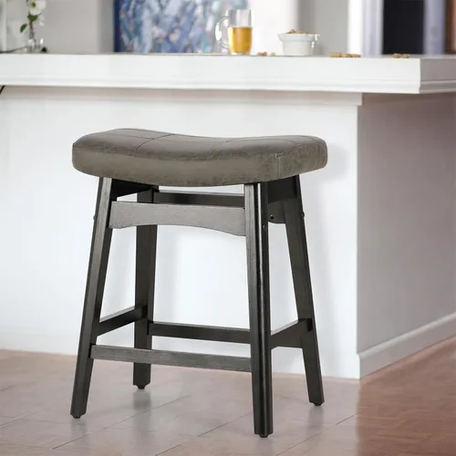 Vista 25 de Taburetes de altura para mostrador Sophia & William, taburetes de 24" con patas de madera maciza, taburetes de altura de mostrador tapizados en tela