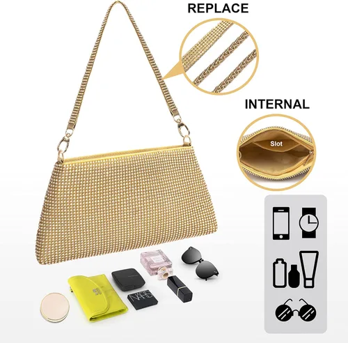Vista 5 de Desy & Feeci Bolso de noche para mujer, bolso de mano completo con diamantes de imitación para mujer, dama, niña, novia, graduación, cóctel, fiesta