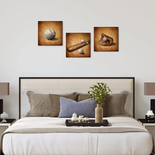 Vista 5 de Artsbay Decoración de pared de béisbol para habitación de niños, decoración moderna de pared para adolescentes, decoración temática de béisbol, 12
