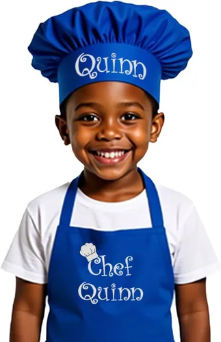 Vista 15 de Delantal bordado personalizado y sombrero de chef para niños y niñas, regalo divertido en la cocina (añade un juego de nombre, largo con sombrero)