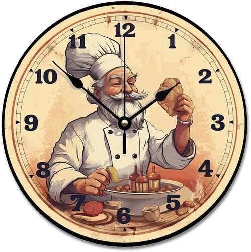 Vista 9 de ArogGeld Chef - Reloj de pared de cocina de madera, 10 silencioso, sin tictac, de cuarzo, funciona con pilas, para sala de estar, dormitorio