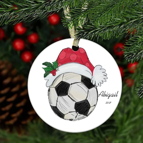 Vista 4 de N/A" Lindo niños adornos de Navidad 2021 para árbol de Navidad,Fútbol personalizado ornamento Baby Shower,Bebé primer regalo de Navidad Oranament