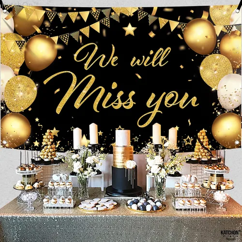 Vista 3 de KatchOn Banner con texto en inglés "We Will Miss You" en negro y dorado