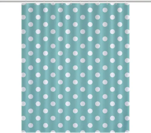 Vista 33 de Juego de 3 alfombras de baño con diseño de lunares, color azul aguamarina, antideslizante, con contorno en forma de U y tapa de inodoro