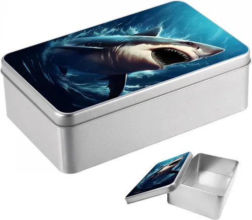 Vista 31 de Caja de lata de metal con tapa, contenedor de almacenamiento rectangular vacío de hojalata, estuche de lata portátil ligero para manualidades