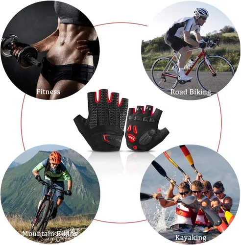 Vista 5 de ROCKBROS Guantes de ciclismo de carretera para hombres y mujeres Guantes de viaje medio dedo guantes de ciclismo con gel acolchado absorción