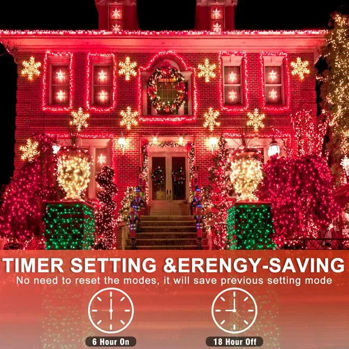 Vista 4 de Guirnalda de 120 luces LED rojas impermeables para exteriores, luces de Navidad rojas de 40 pies, 8 modos, cable transparente, guirnalda de luces
