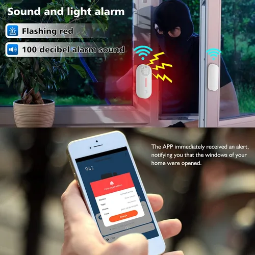 Vista 3 de Sensor de puerta inteligente WiFi, alarma inalámbrica con sensor de ventana de puerta, mini sensor de contacto para seguridad del hogar